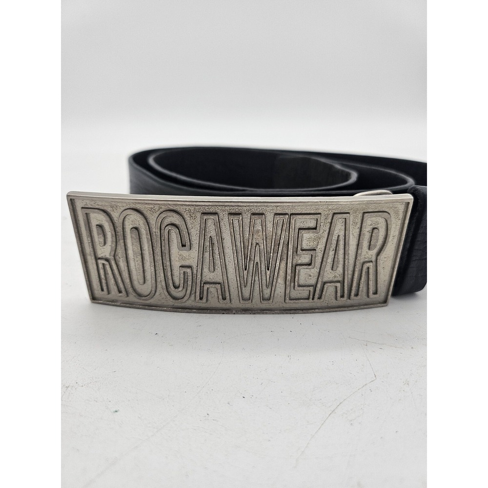 Rocawear Black Italian Leather Belt Spell Out Buckle RW044/N 41-44 Y2K VTG - Picture 2 of 7